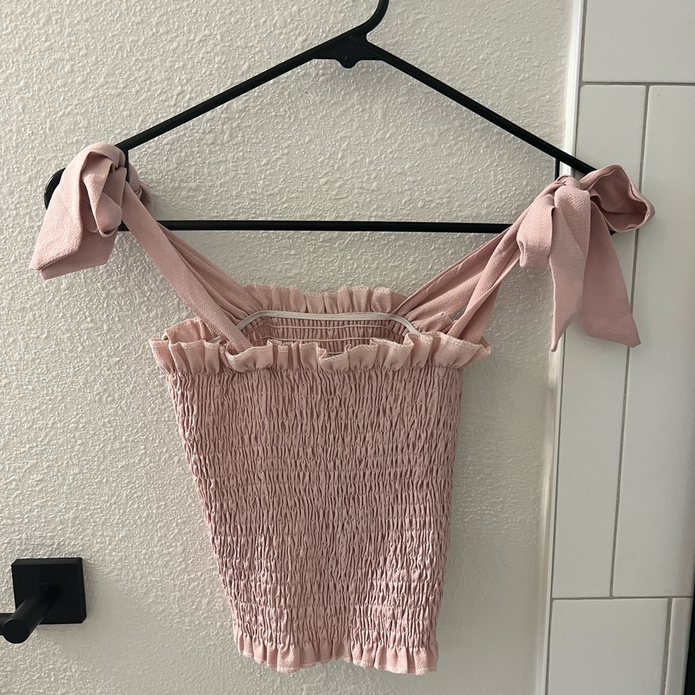 Pink Ruched Tie Shoulder Top